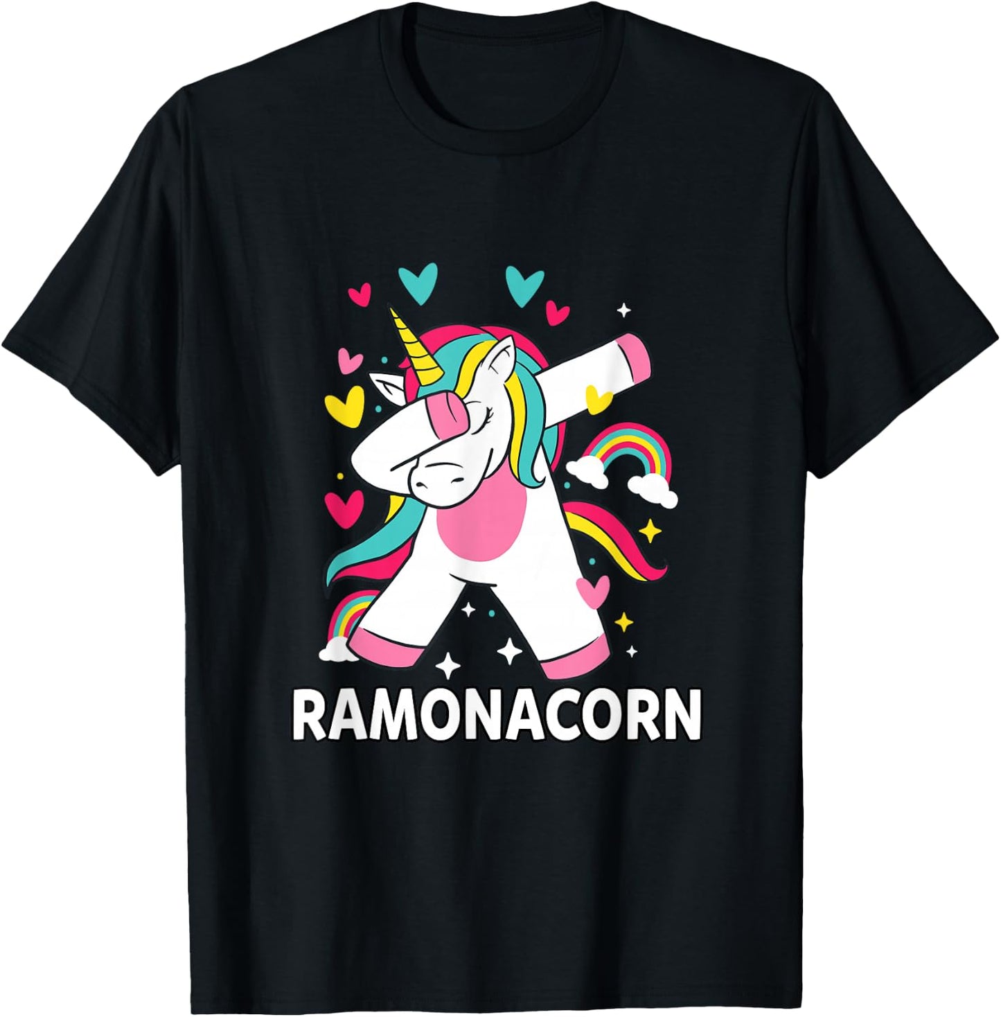 Ramonacorn Personalised Name Dabbing Unicorn Ramona T-Shirt - T-Shirt | Black