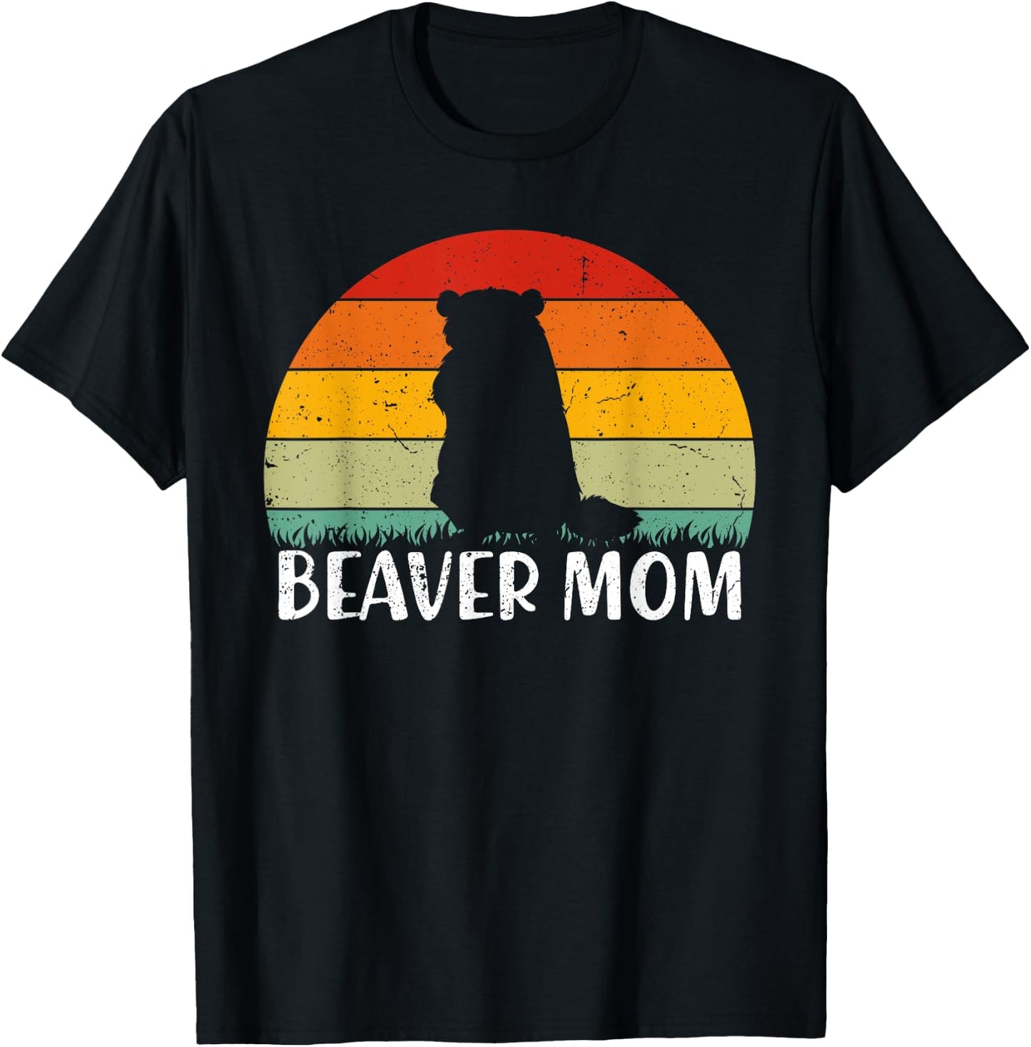 Animal Lover Beaver Mom Mother's Day Retro Vintage T-Shirt - T-Shirt | Black
