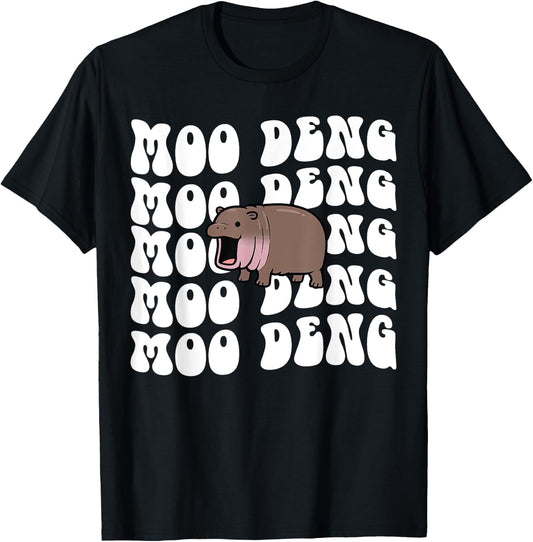Funny Moo Deng The Cute Baby Hippo Thai Costume Women Kids T-Shirt - T-Shirt | Black