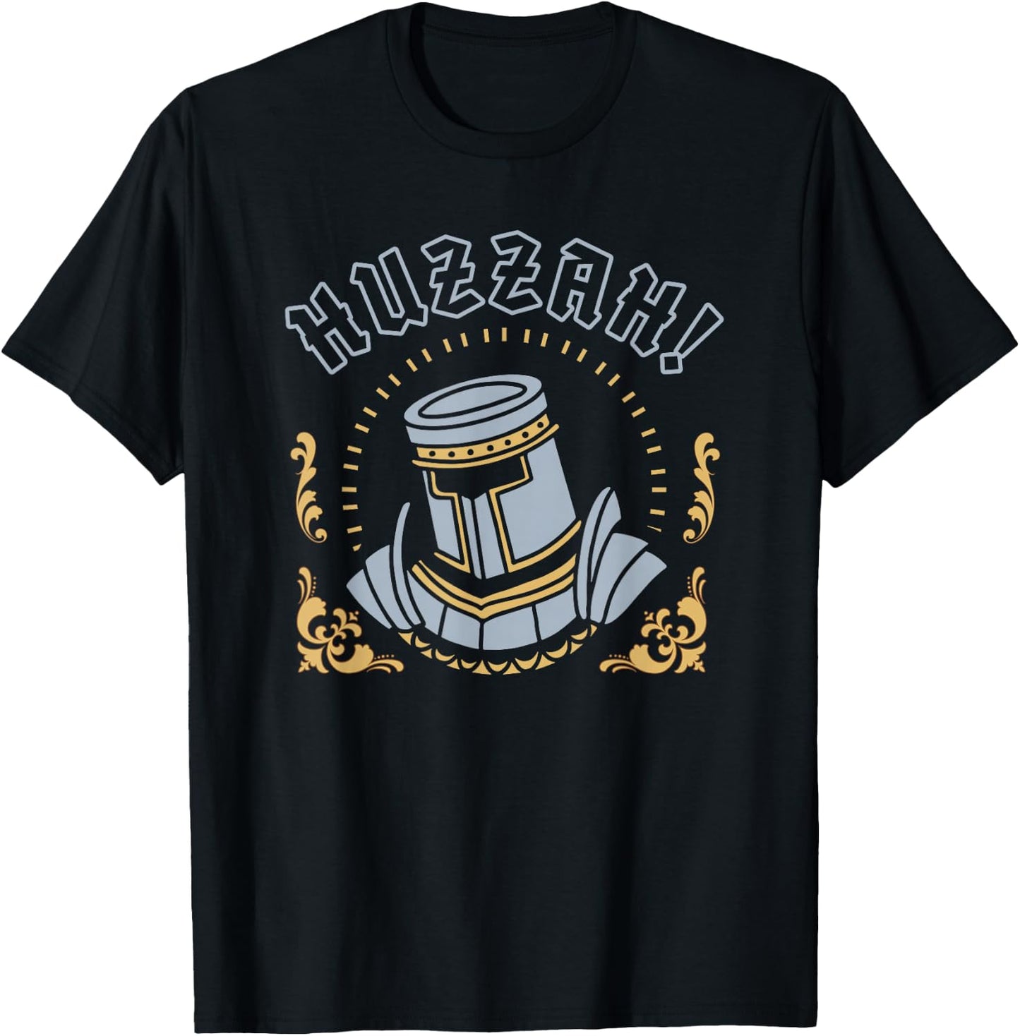 Huzzah Funny Renaissance Ren Faire Medieval Knight Graphic T-Shirt - T-Shirt | Black