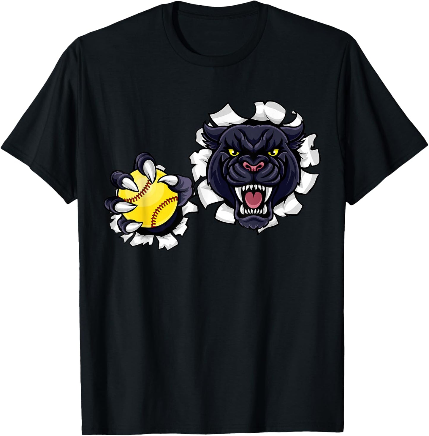 Panther Softball Ball Animal Cartoon Character T-Shirt - T-Shirt | Black