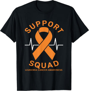 Orange Ribbon Support Squad Leukemia Cancer Awareness T-Shirt - T-Shirt | Black