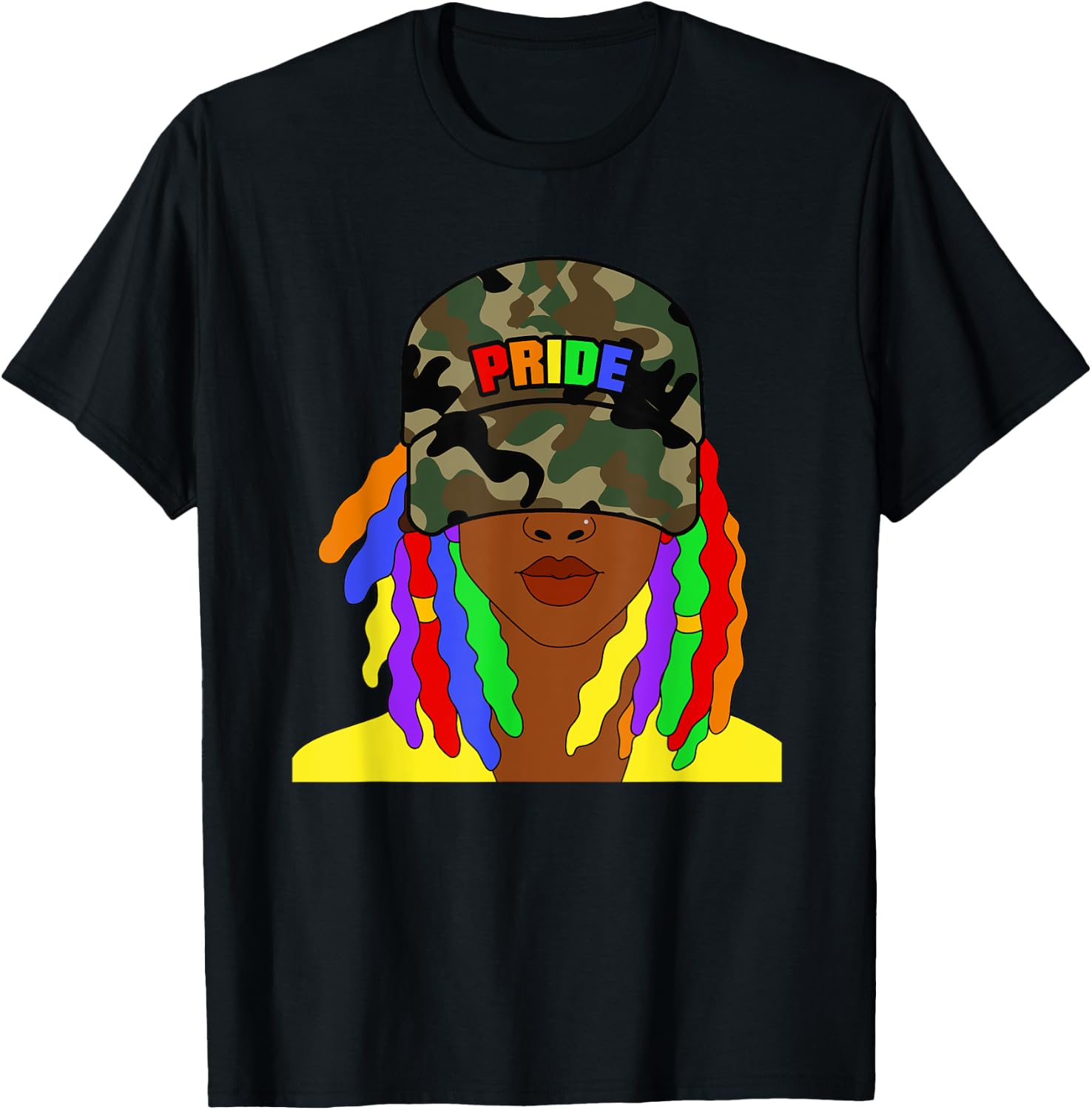 African American Lesbian Gay Pride Rainbow Locs Camo T-Shirt - T-Shirt | Black