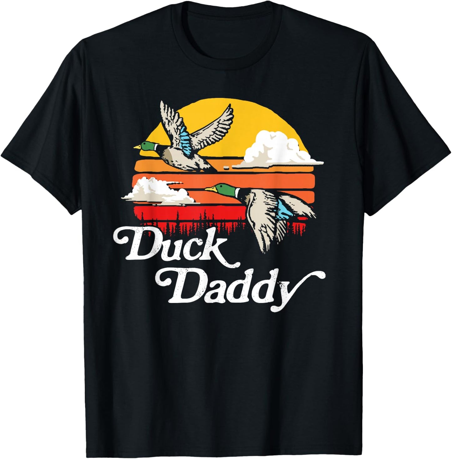 Duck Daddy Vintage 80's Sun Funny Retro Mallard Hunter T-Shirt - T-Shirt | Black