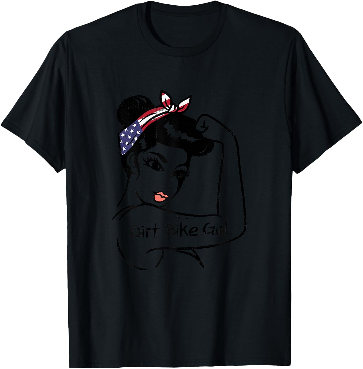 Strong Woman Unbreakable Dirt Bike Girl Flag Motocross Gift T-Shirt - T-Shirt | Black
