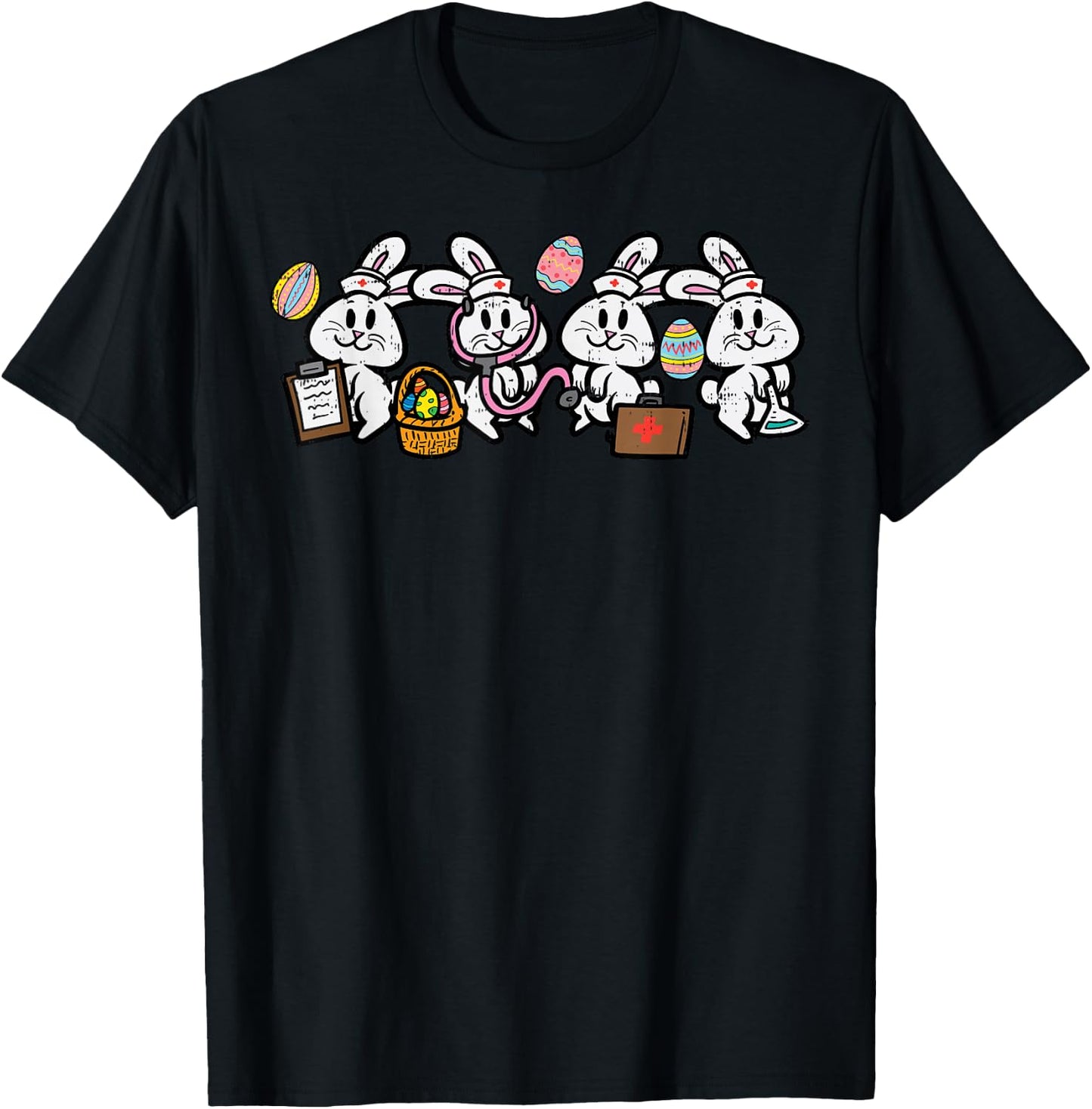 Easter Bunny Nurses Rabbit ER ED Squad Crew Scrub Top Women T-Shirt - T-Shirt | Black