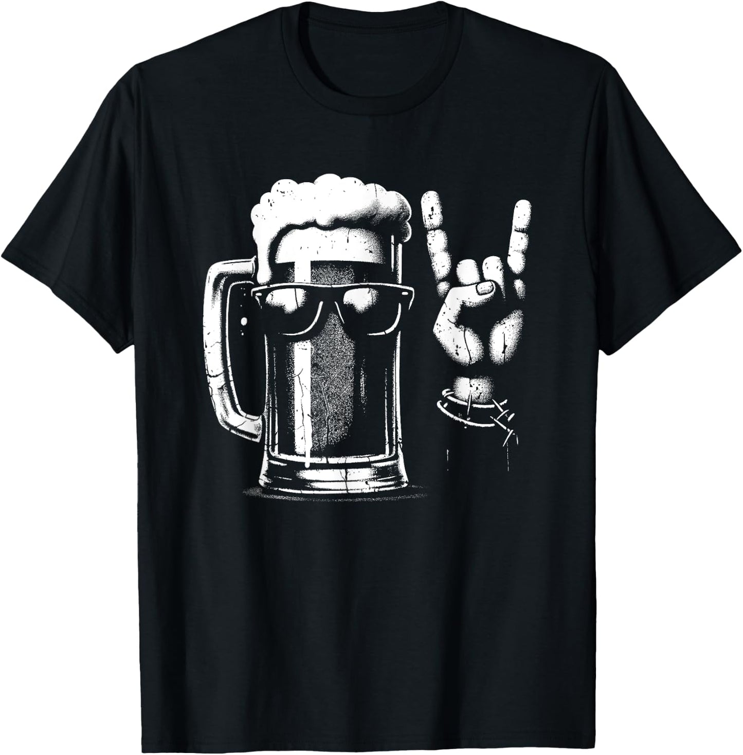 Beer Mug Rock 'n Roll Hand Sign - Vintage Beer Lover T-Shirt - T-Shirt | Black