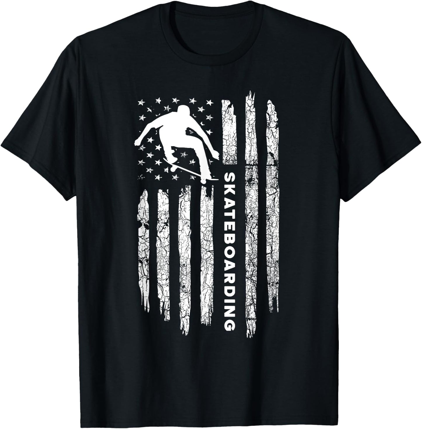American Flag Skateboard - Vintage Skateboarding Women Kids Men T-Shirt - T-Shirt | Black