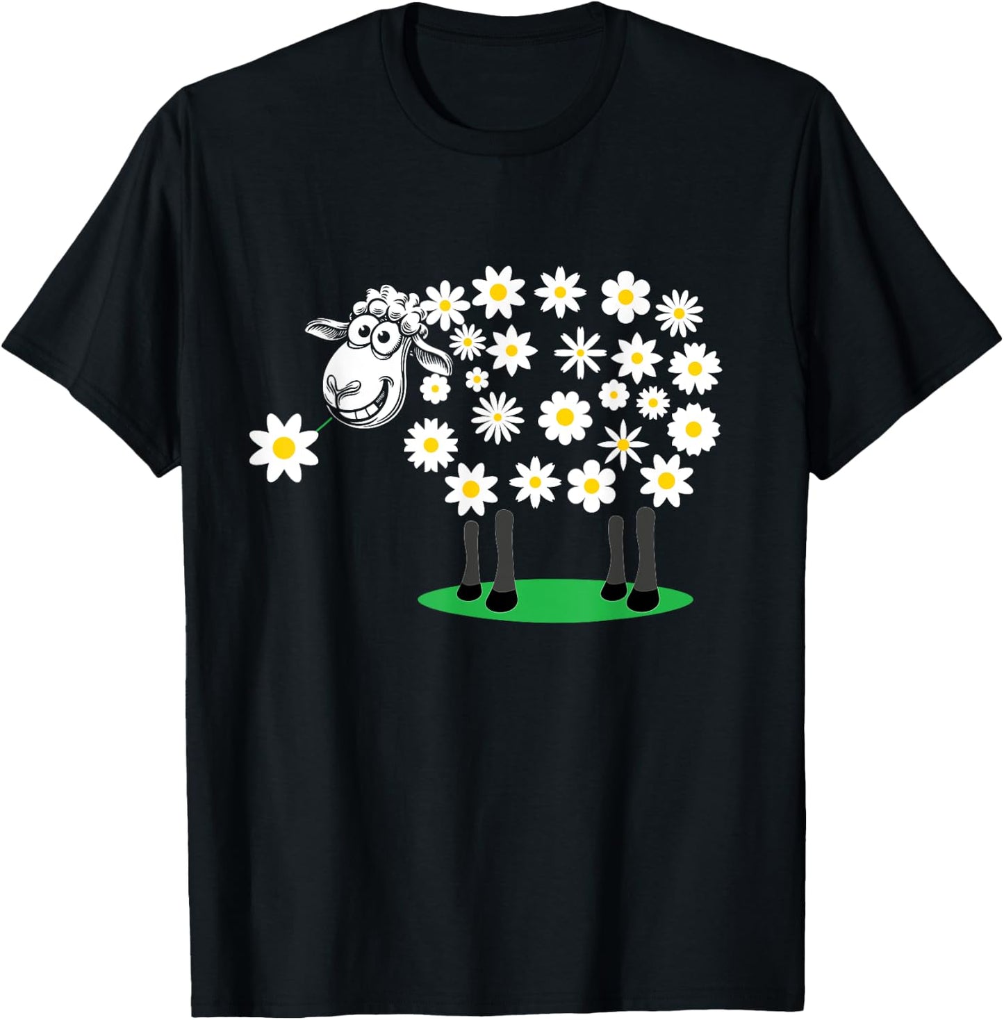 Adorable Cute sheep with daisy flower wool for girls and mum T-Shirt - T-Shirt | Black