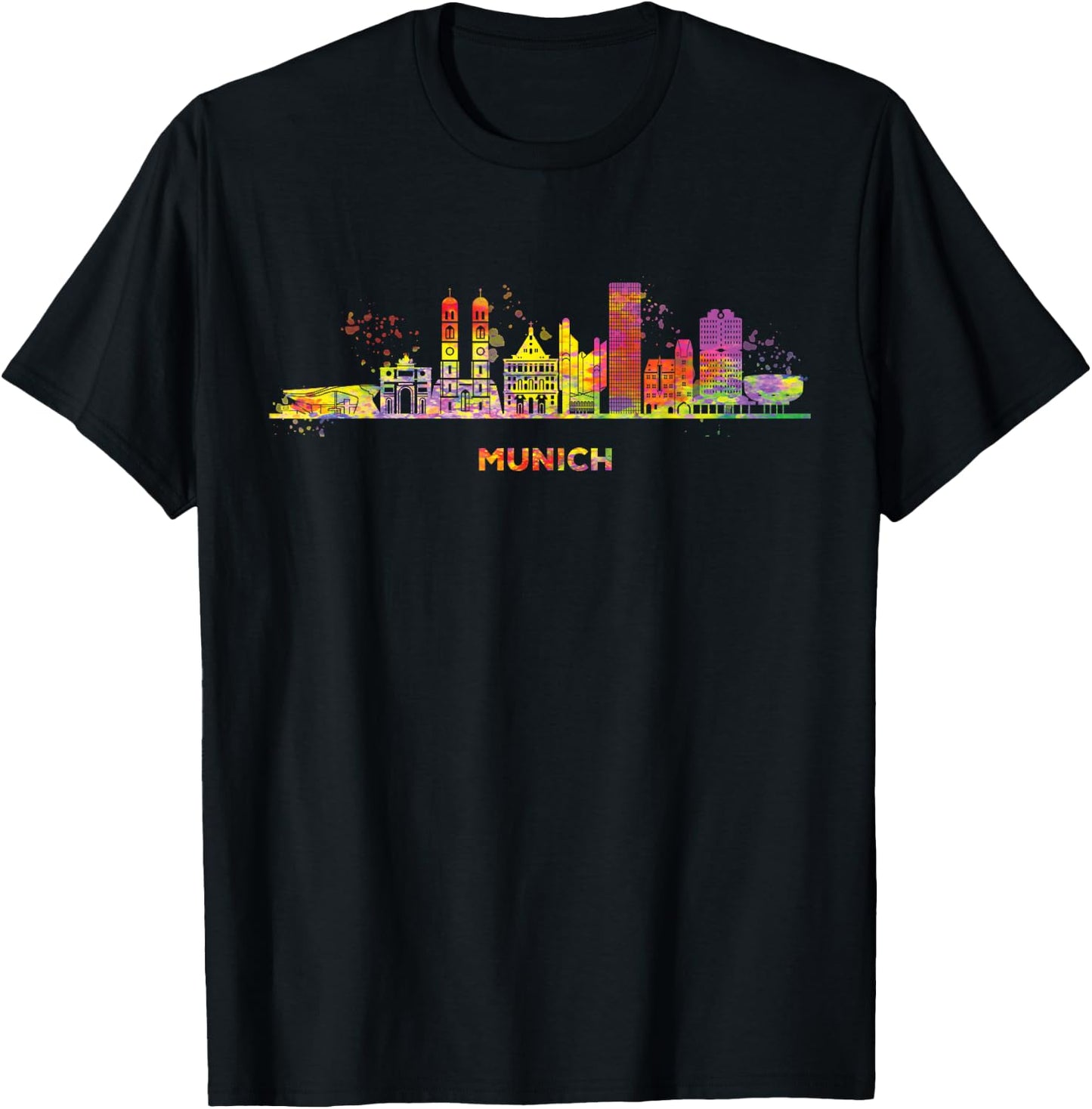 Munich Skyline Colourful Frauenkirche Cityscape Munich , black T-Shirt - T-Shirt | Black