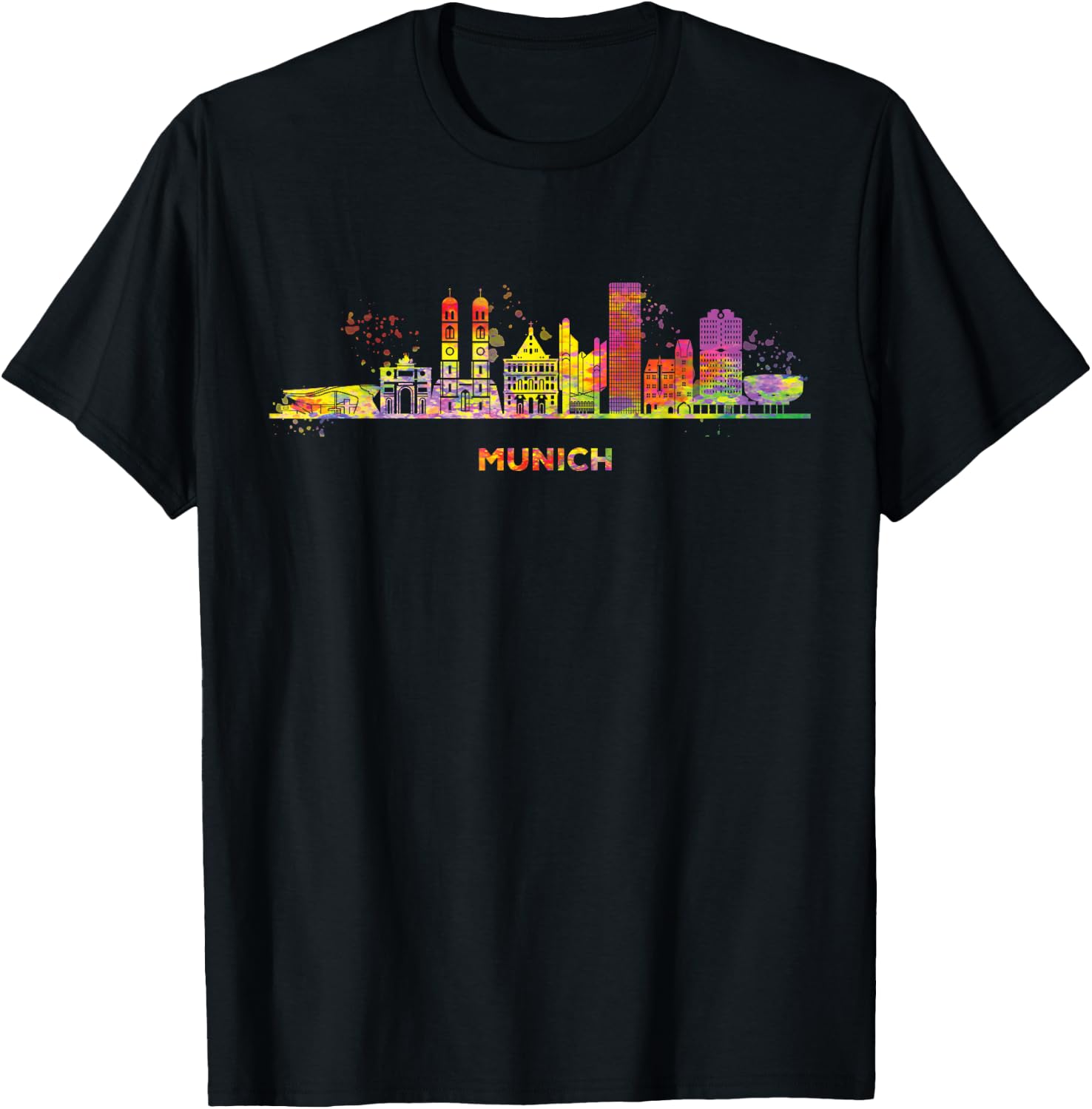 Munich Skyline Colourful Frauenkirche Cityscape Munich , black T-Shirt - T-Shirt | Black