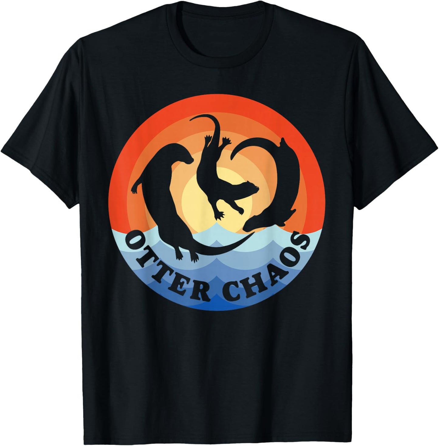 Otter Chaos Funny Men Women Sea Animal Lovers Retro Sunset T-Shirt - T-Shirt | Black