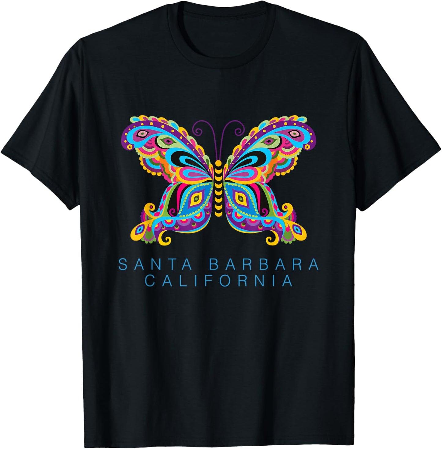 Santa Barbara California Souvenir Butterfly Graphic T-Shirt - T-Shirt | Black
