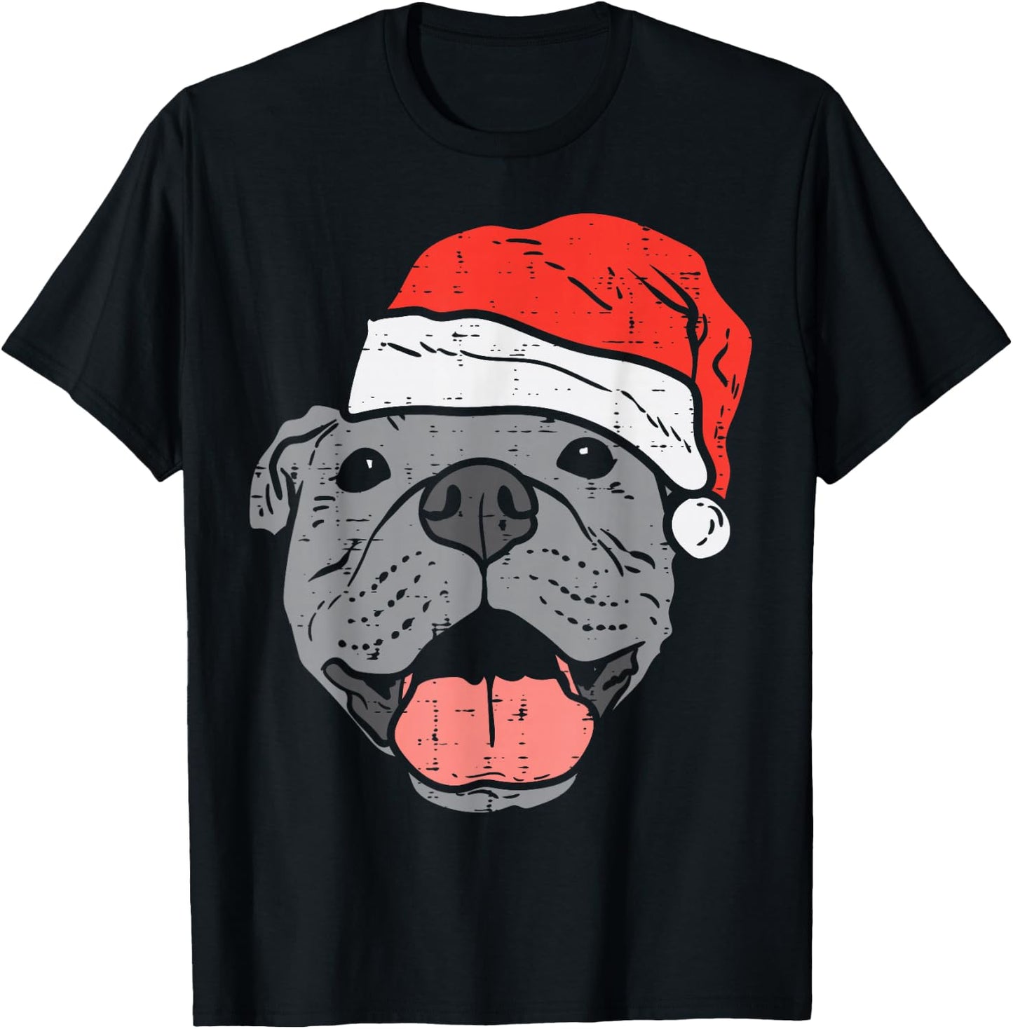 Santa Hat Pitbull Pit Christmas Xmas Pet Dog Lover Owner T-Shirt - T-Shirt | Black