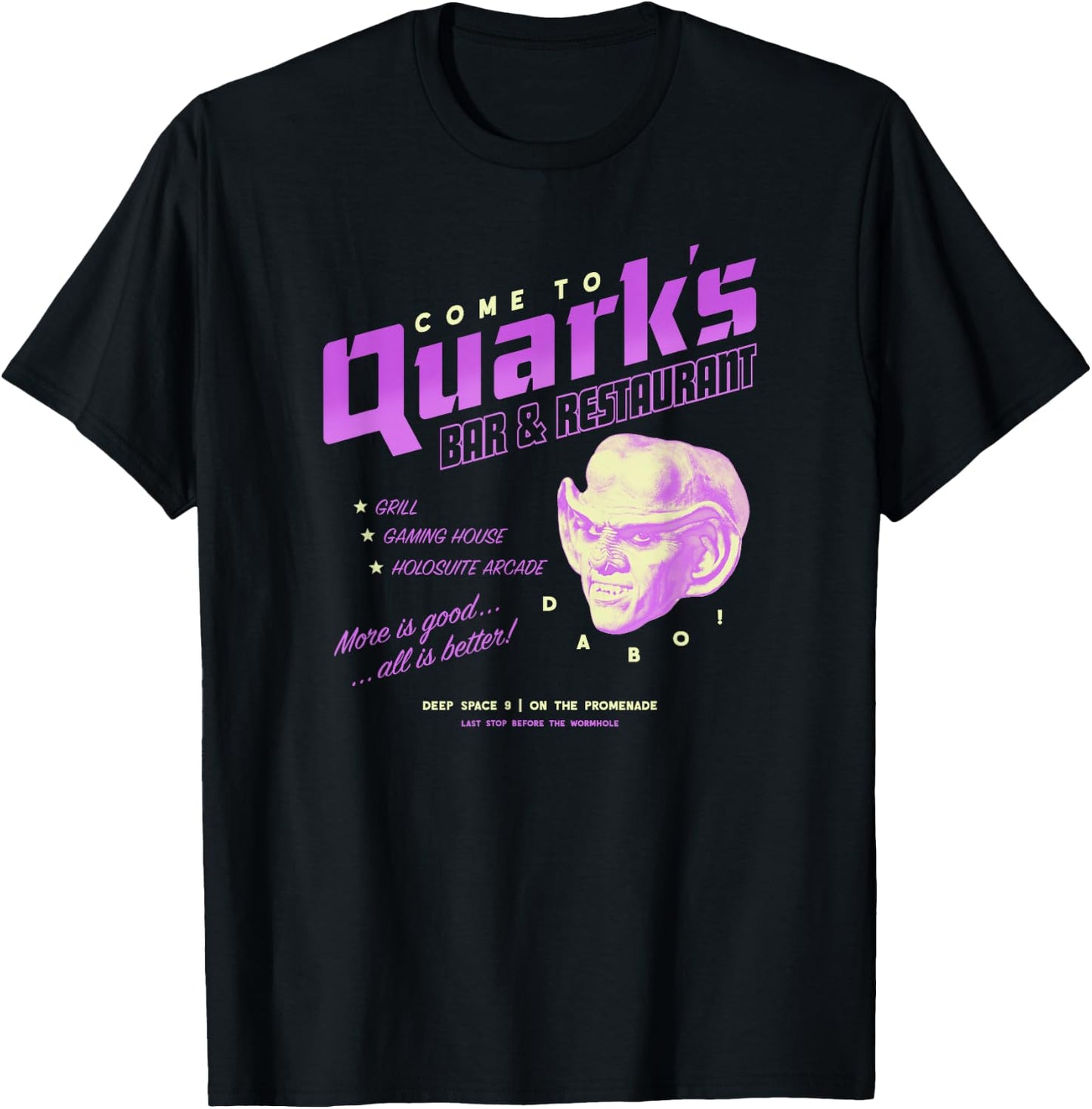 Star Trek: Deep Space Nine Come to Quark's Bar Vintage Logo T-Shirt - T-Shirt | Black