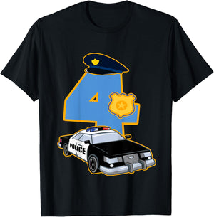 Kids 4th Birthday Police 4 Years Old Officer Car Costume T-Shirt - T-Shirt | Black