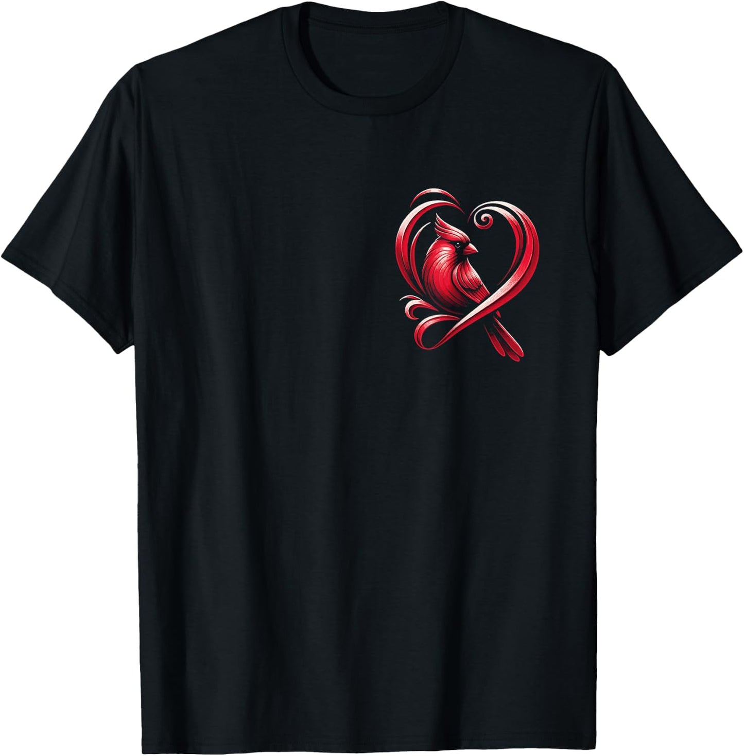 Cardinal Bird Heart Red Cardinal Bird Animal Chest T-Shirt - T-Shirt | Black