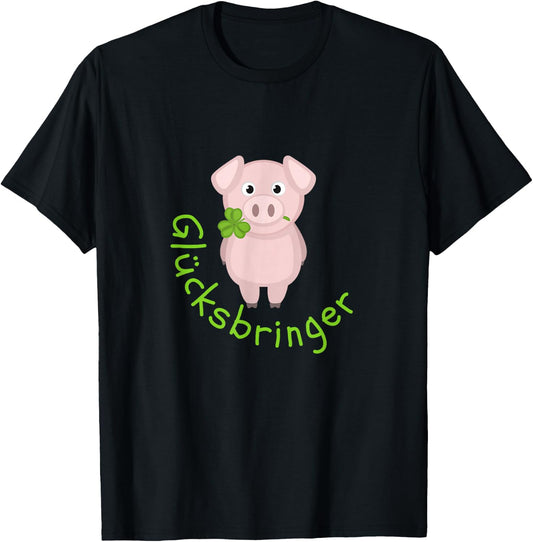Lucky Charm Pig Clover Leaf for Friends Good Luck , black T-Shirt - T-Shirt | Black