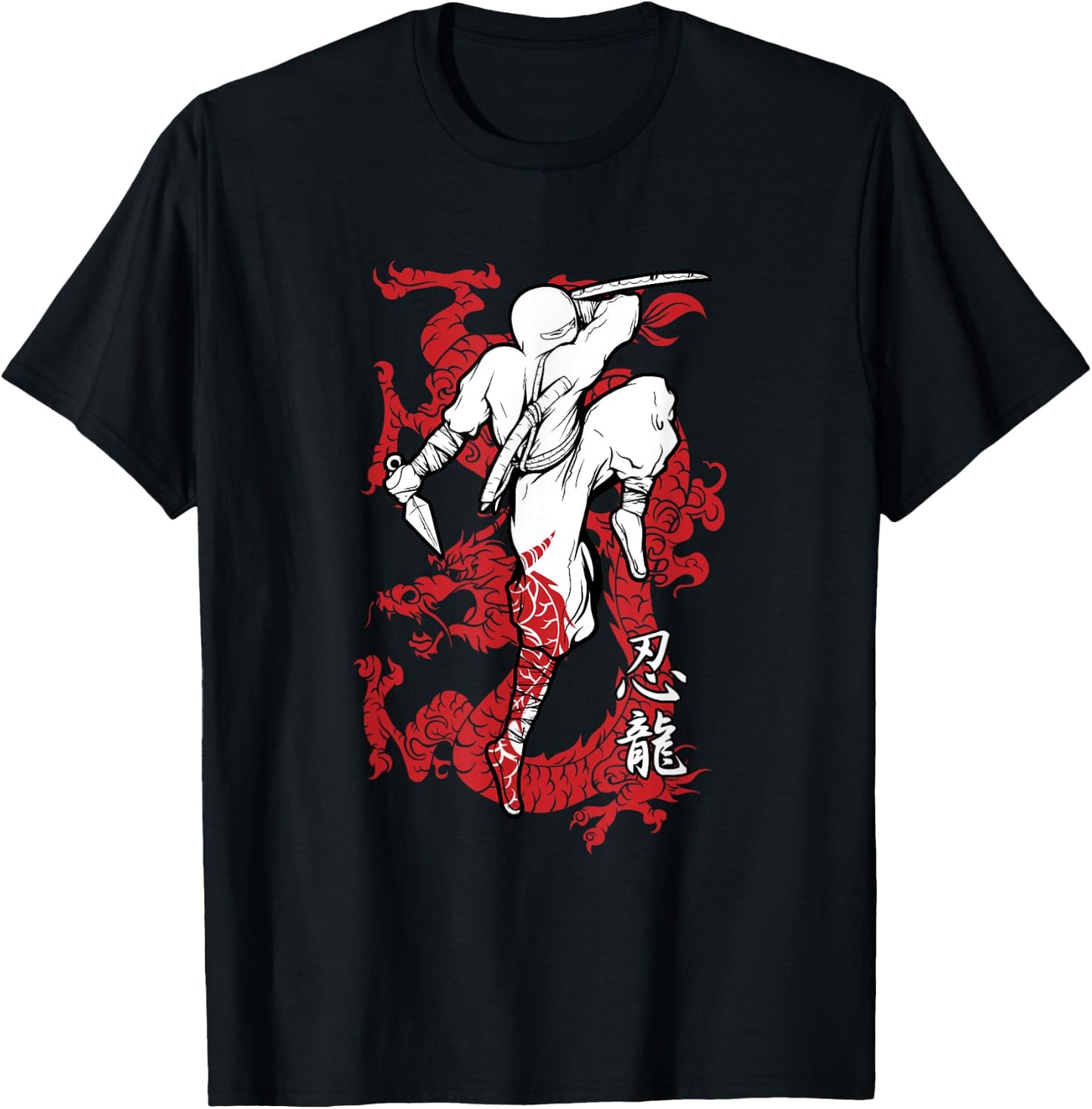 Shinobi ninja and red dragon shirt black T-Shirt - T-Shirt | Black