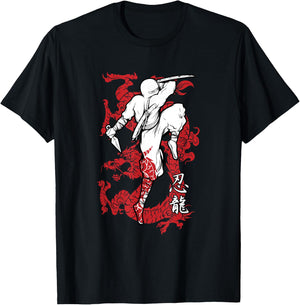 Shinobi ninja and red dragon shirt black T-Shirt - T-Shirt | Black