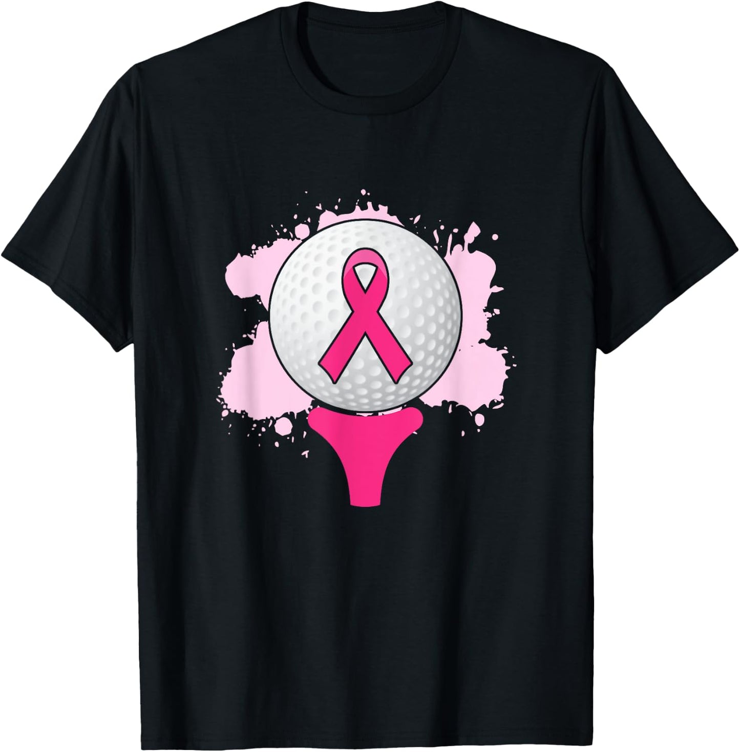 Breast Cancer Awareness Golf Ball Pink Ribbon T-Shirt - T-Shirt | Black