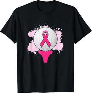 Breast Cancer Awareness Golf Ball Pink Ribbon T-Shirt - T-Shirt | Black