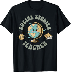 Retro Social Studies Teacher Earth Globe History Teacher T-Shirt - T-Shirt | Black