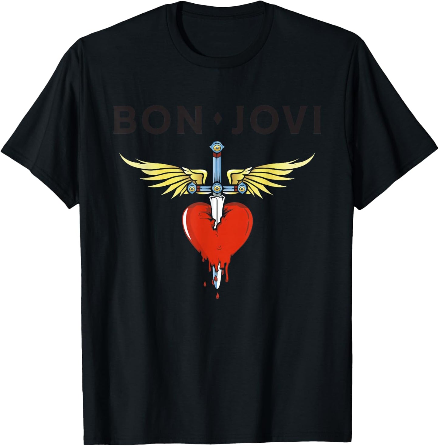 Official Bon Jovi Heart Shaped Dagger , grey, S T-Shirt - T-Shirt | Black