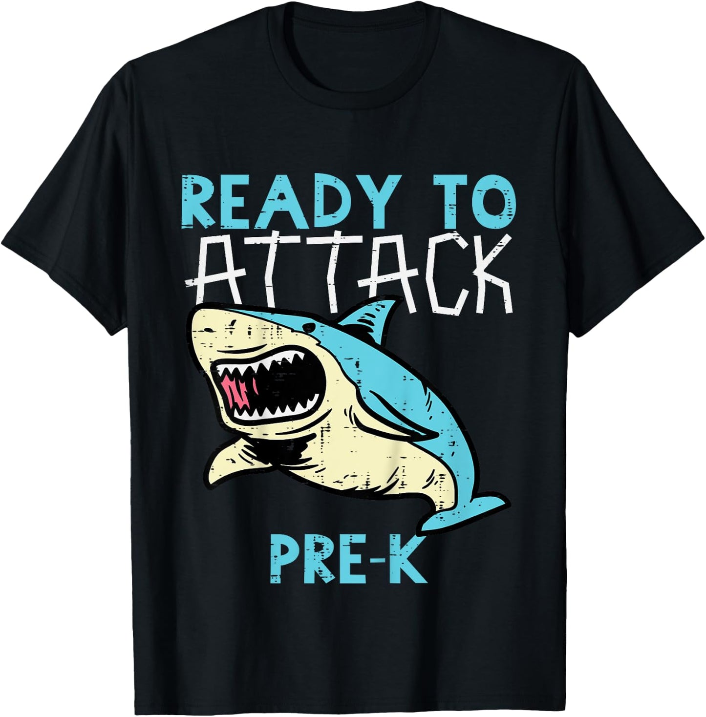 Kids Shark Ready To Attack Pre-K Funny Prek First Day School Boys T-Shirt - T-Shirt | Black