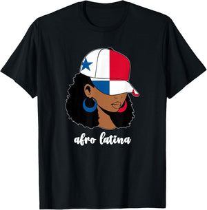 Black Afro Latina Panamanian Girl Women Panama Flag Panameña T-Shirt - T-Shirt | Black