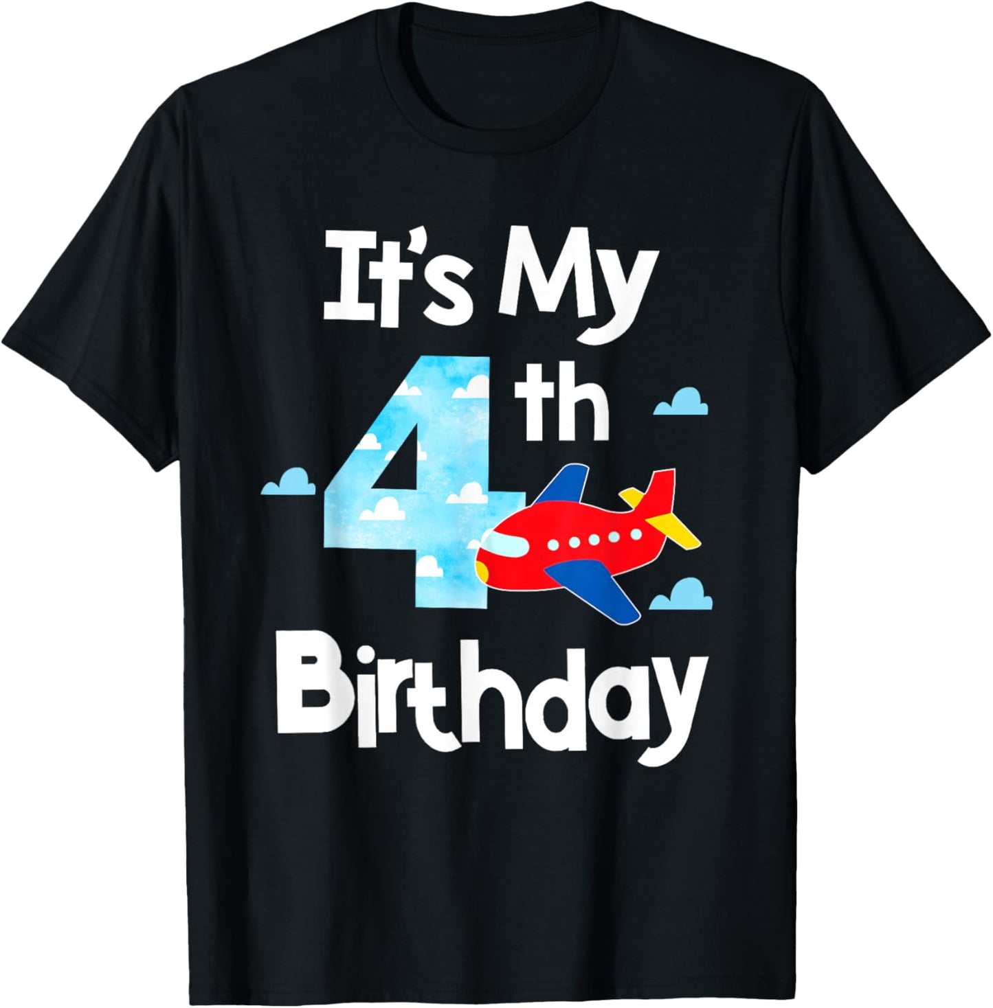It's My 4th Birthday Airplane Pilot 4 Years Old Boy Girl T-Shirt - T-Shirt | Black