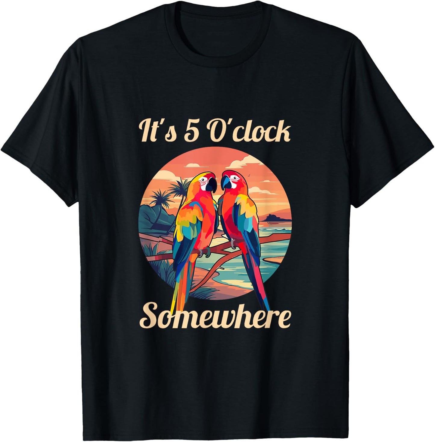 It's 5 O'clock Somewhere Parrot Drunk Margarita Cocktail Tequila Alcoholic Drinks , Small, Black T-Shirt - T-Shirt | Black