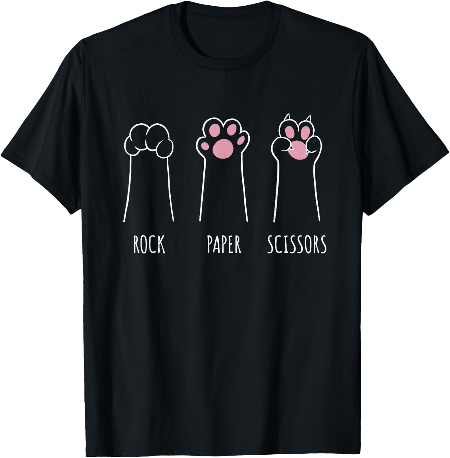 Rock Paper Scissors Hand Game Retro Sunset Paw Funny Cat T-Shirt - T-Shirt | Black