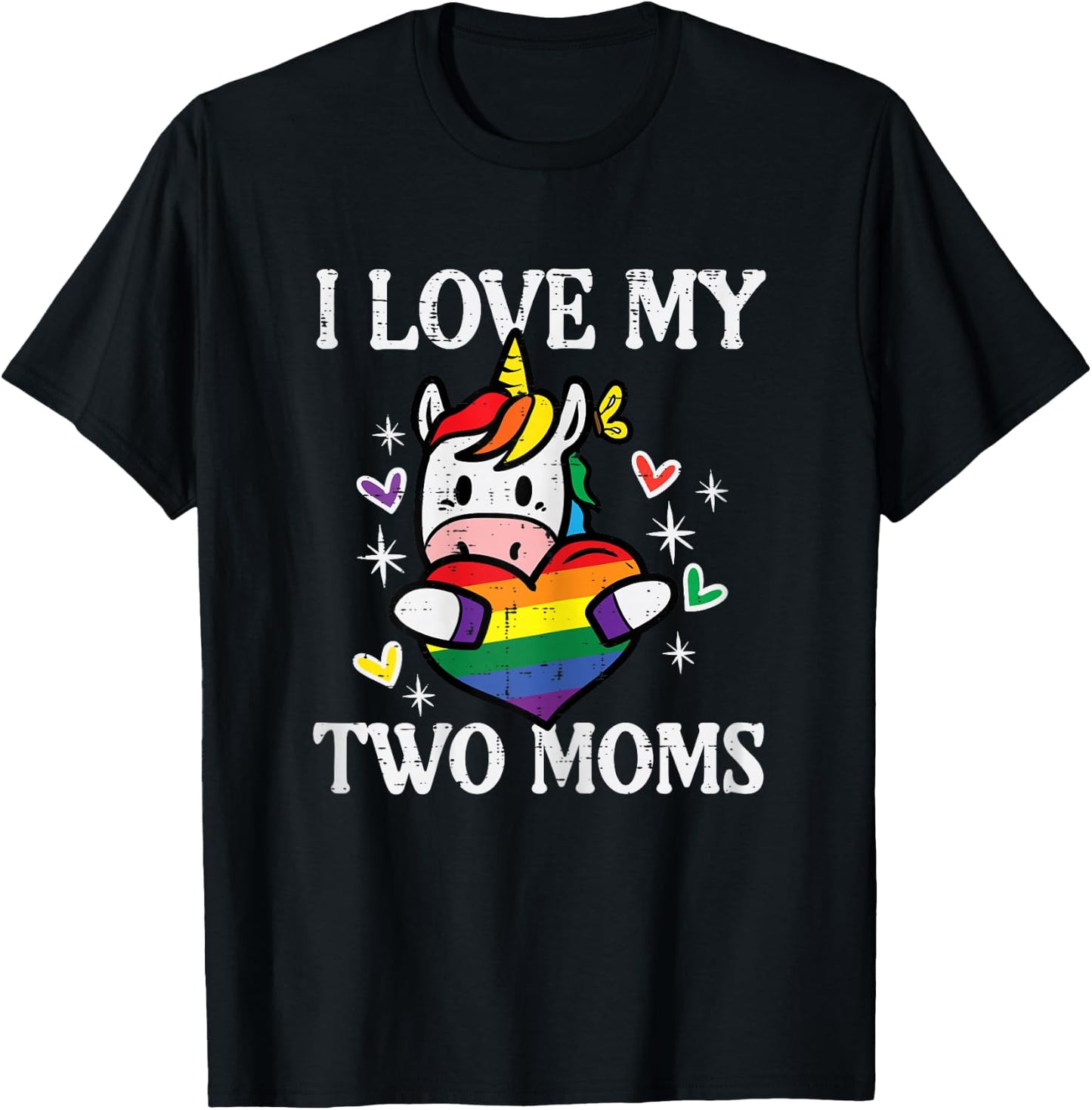 Gay Ally Unicorn Love My 2 Moms Rainbow Pride Flag LGBT Kids T-Shirt - T-Shirt | Black