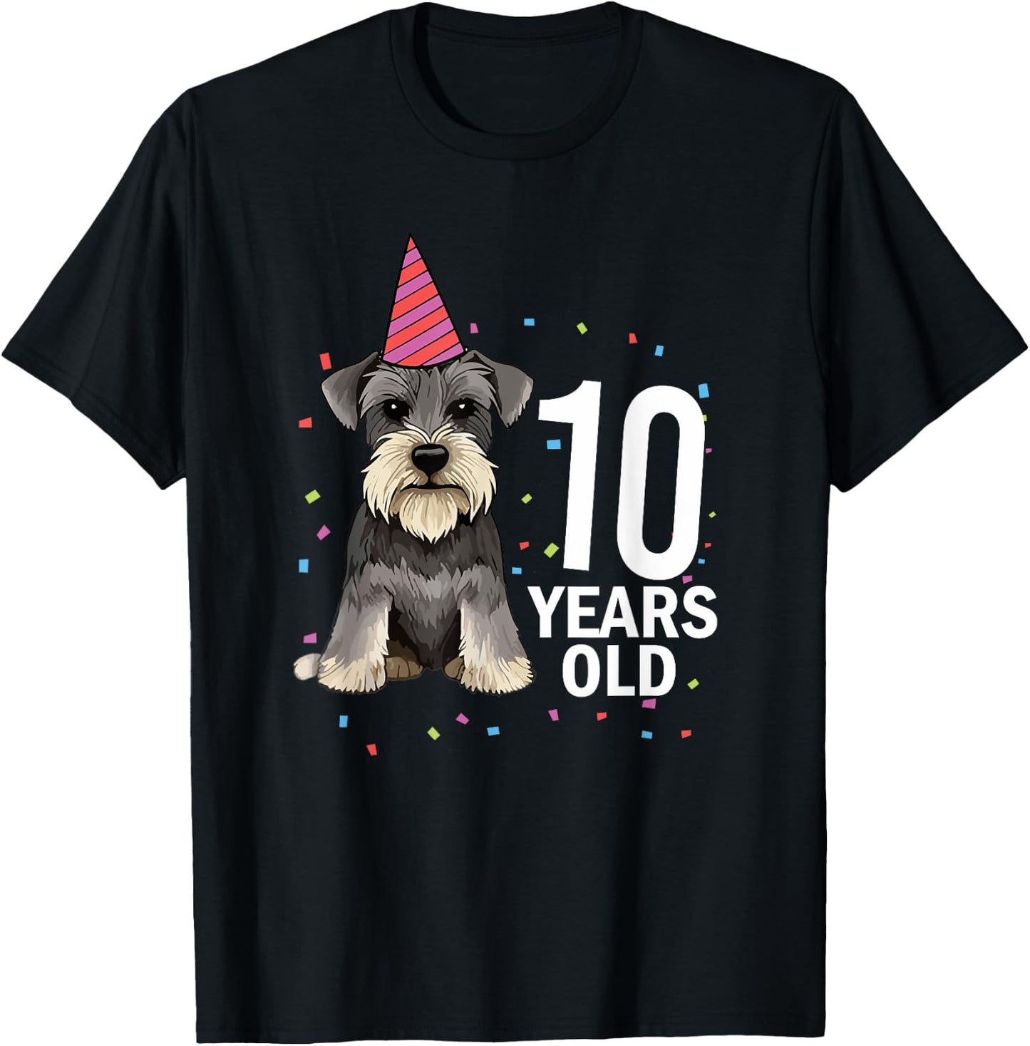 10 Years Old Birthday Schnauzer Dog Lover 10th Party Kid T-Shirt - T-Shirt | Black