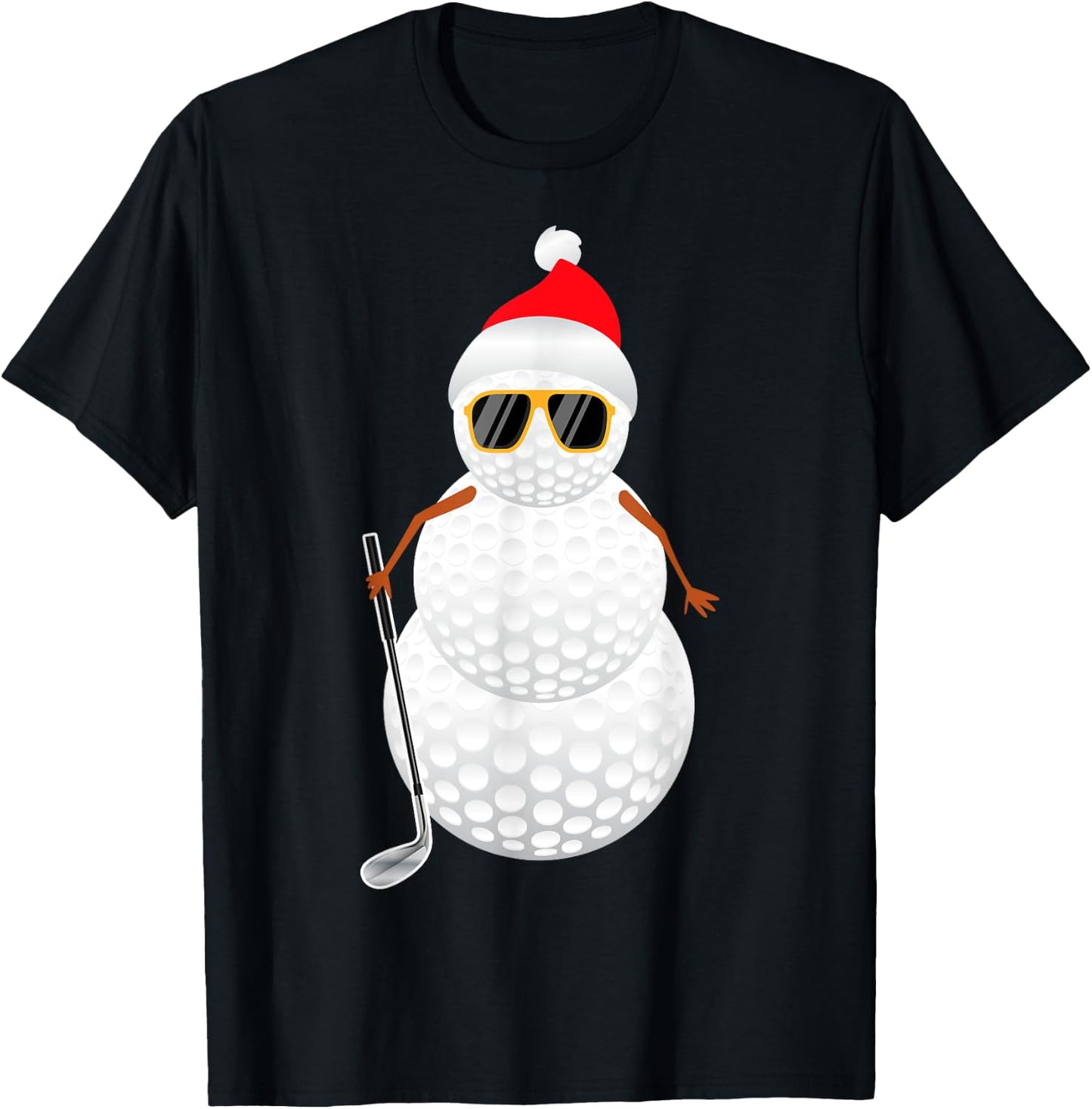 Santa Snowman Golf Ball Christmas Golfer Gift T-Shirt - T-Shirt | Black