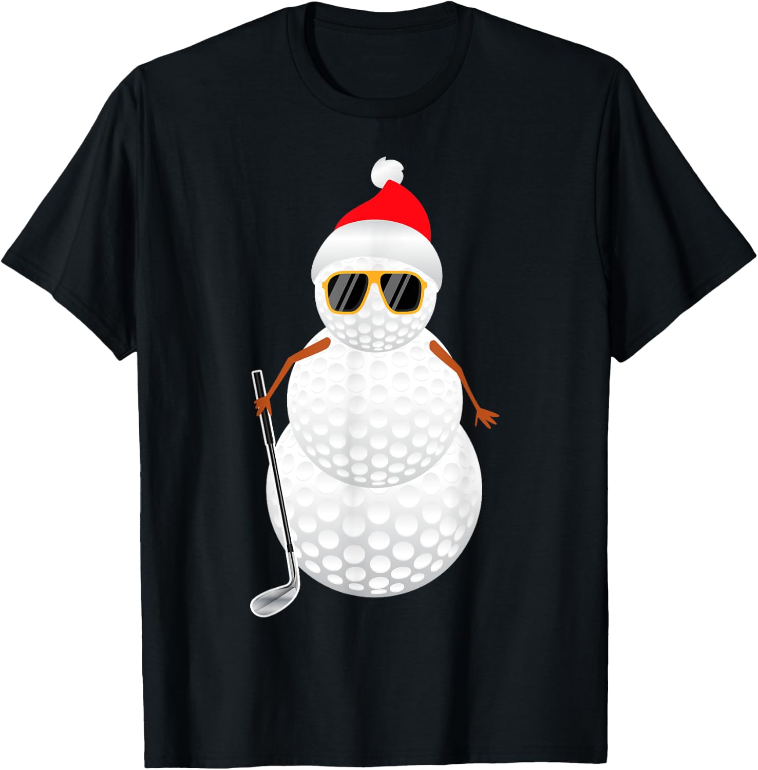 Santa Snowman Golf Ball Christmas Golfer Gift T-Shirt - T-Shirt | Black
