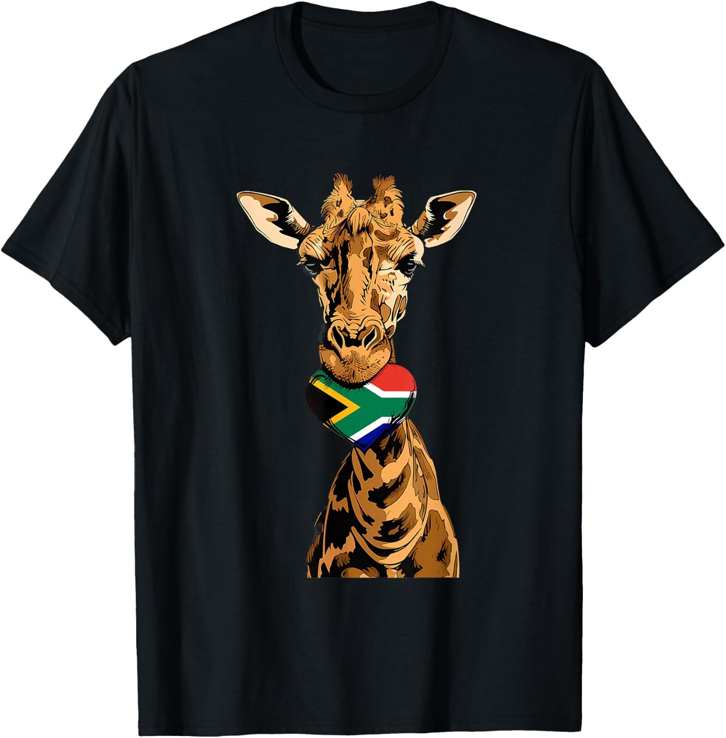 South Africa Flag Giraffe South African Roots Heart T-Shirt - T-Shirt | Black