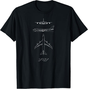 747 Passenger Plane 3 Sides View T-Shirt - T-Shirt | Black