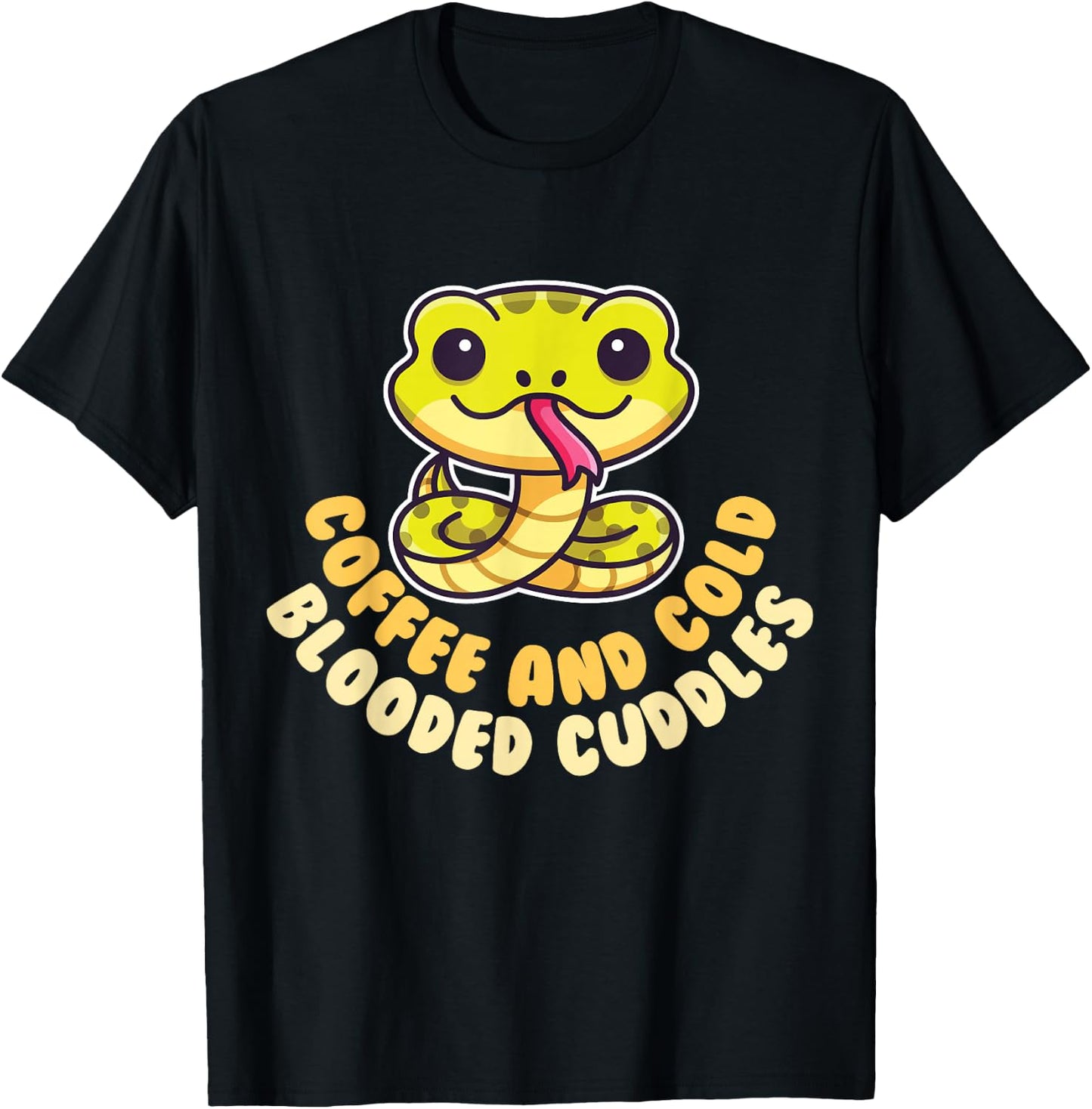 Cute Snake Coffee and Cold Blooded Cuddles Reptile T-Shirt - T-Shirt | Black