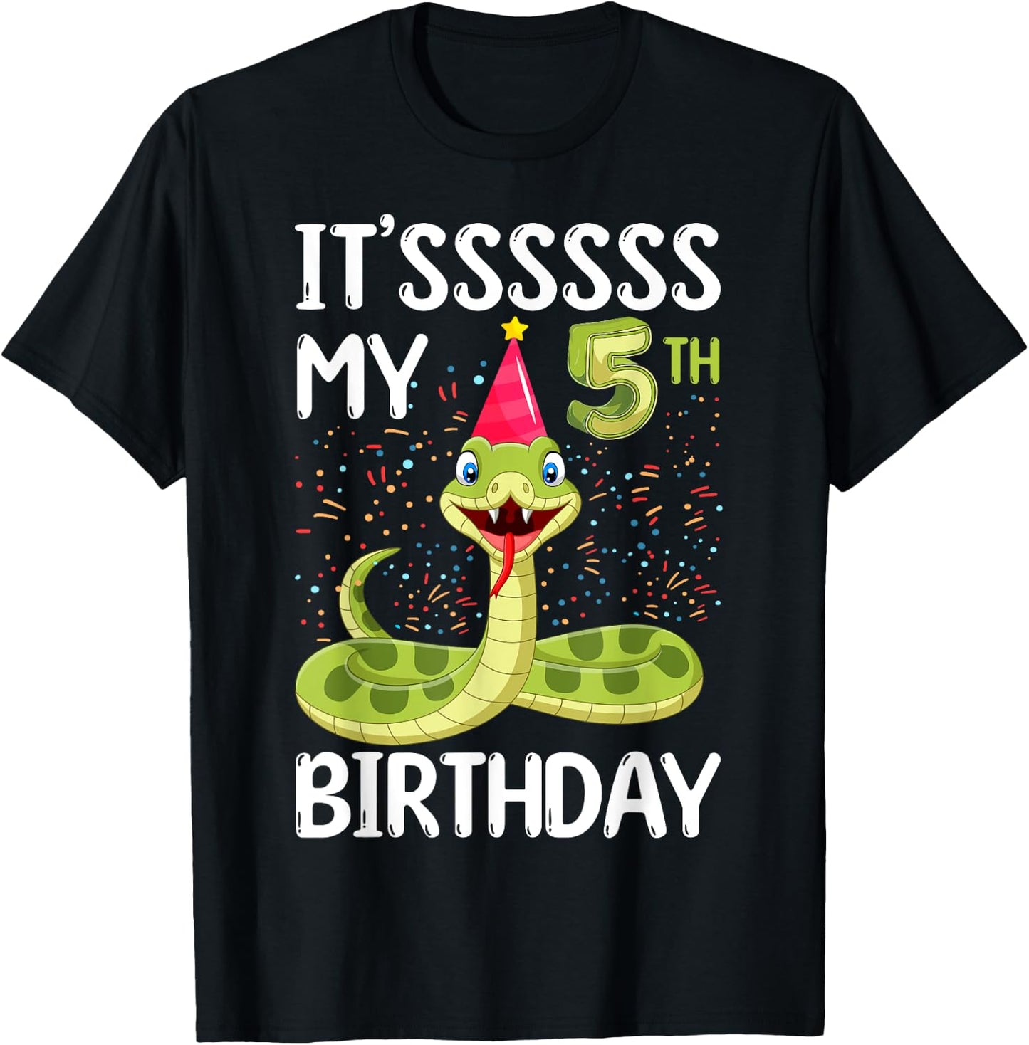 5th Birthday snake Party 5 Year Old snake lover B-day T-Shirt - T-Shirt | Black