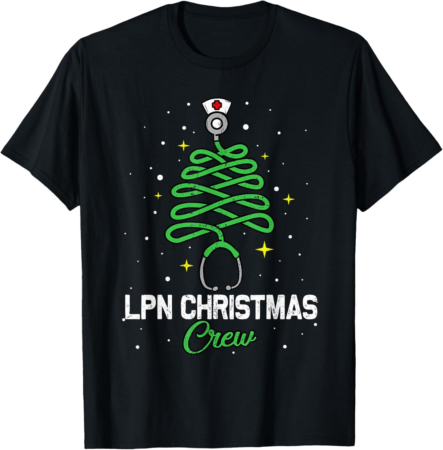 LPN Christmas Crew Cute Christmas Tree Xmas Lights Nurse T-Shirt - T-Shirt | Black