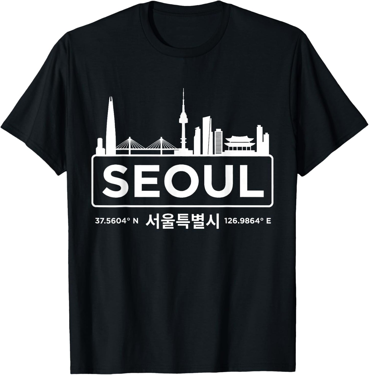Seoul South Korea Minimalist White Skyline T-Shirt - T-Shirt | Black