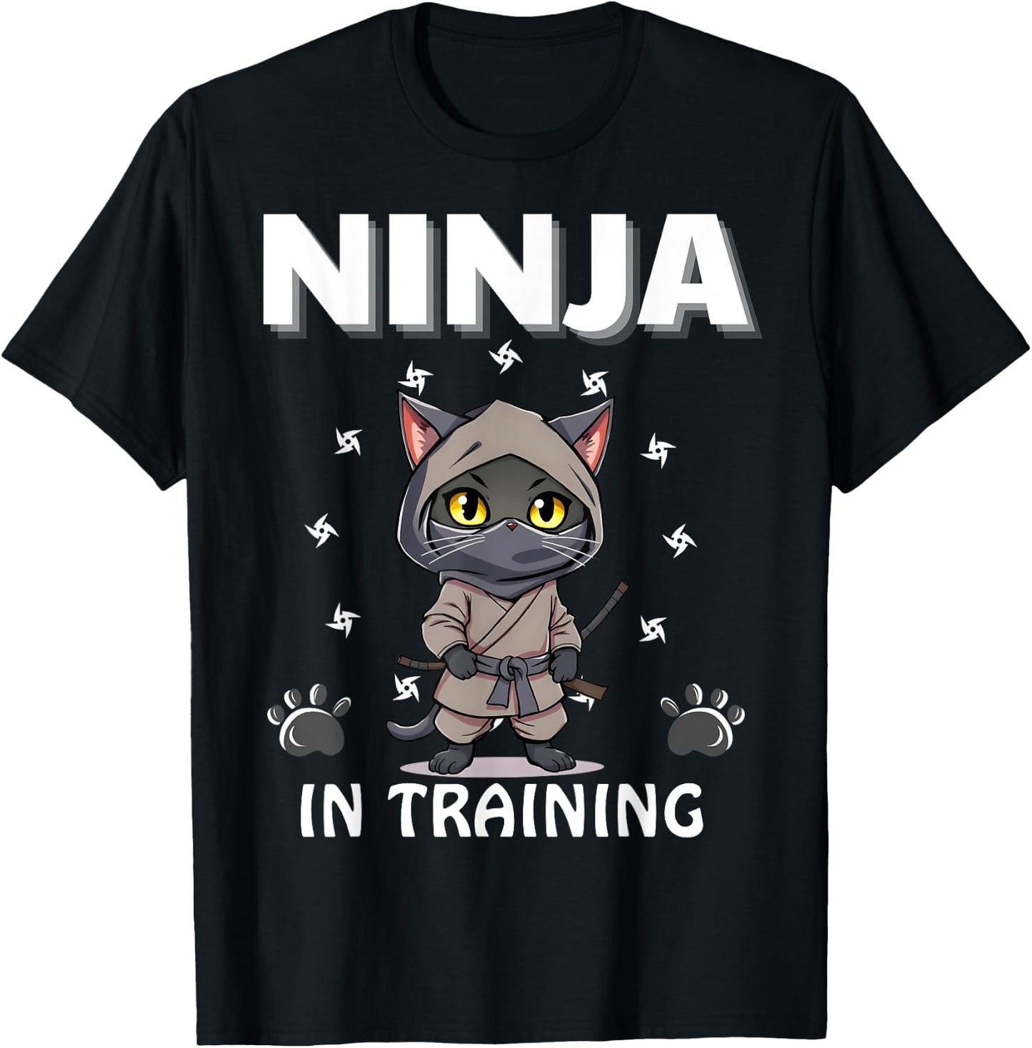 Ninja In Training Cute Cat Funny Birthday Ninjas Boys Girls T-Shirt - T-Shirt | Black