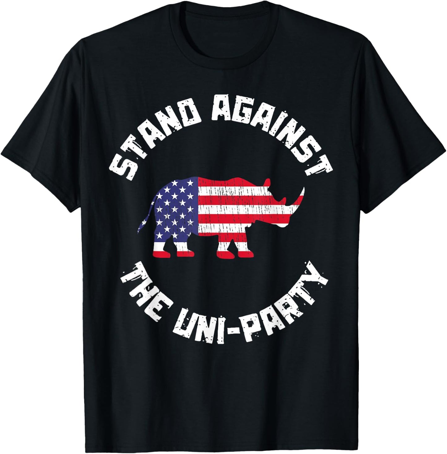 Stand Against The Uni-Party Funny Rhino America Flag T-Shirt - T-Shirt | Black
