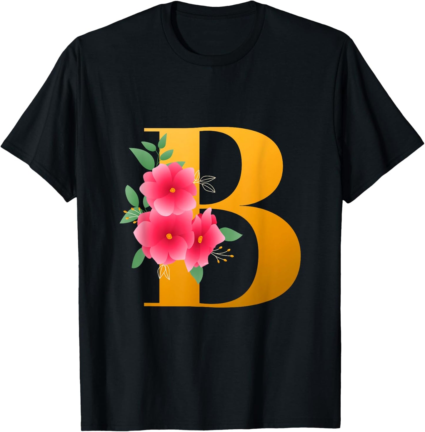 Floral B Alphabet Cute Initial Monogram Letter B Graphic T-Shirt - T-Shirt | Black