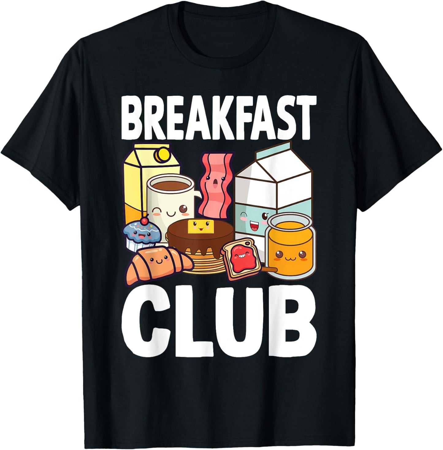 Breakfast Lover Gift Co. Breakfast Club Kawaii Cartoon , -Adults & Kids, Black, Small, Short Sleeve T-Shirt - T-Shirt | Black