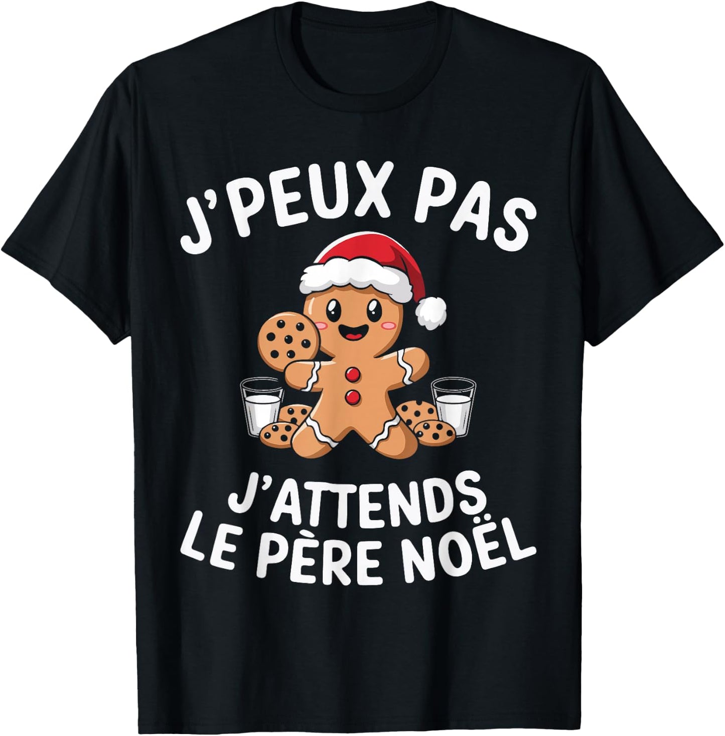 Gingerbread J'peux Pas J'attends Le Père Noël Humour Christmas T-Shirt - T-Shirt | Black