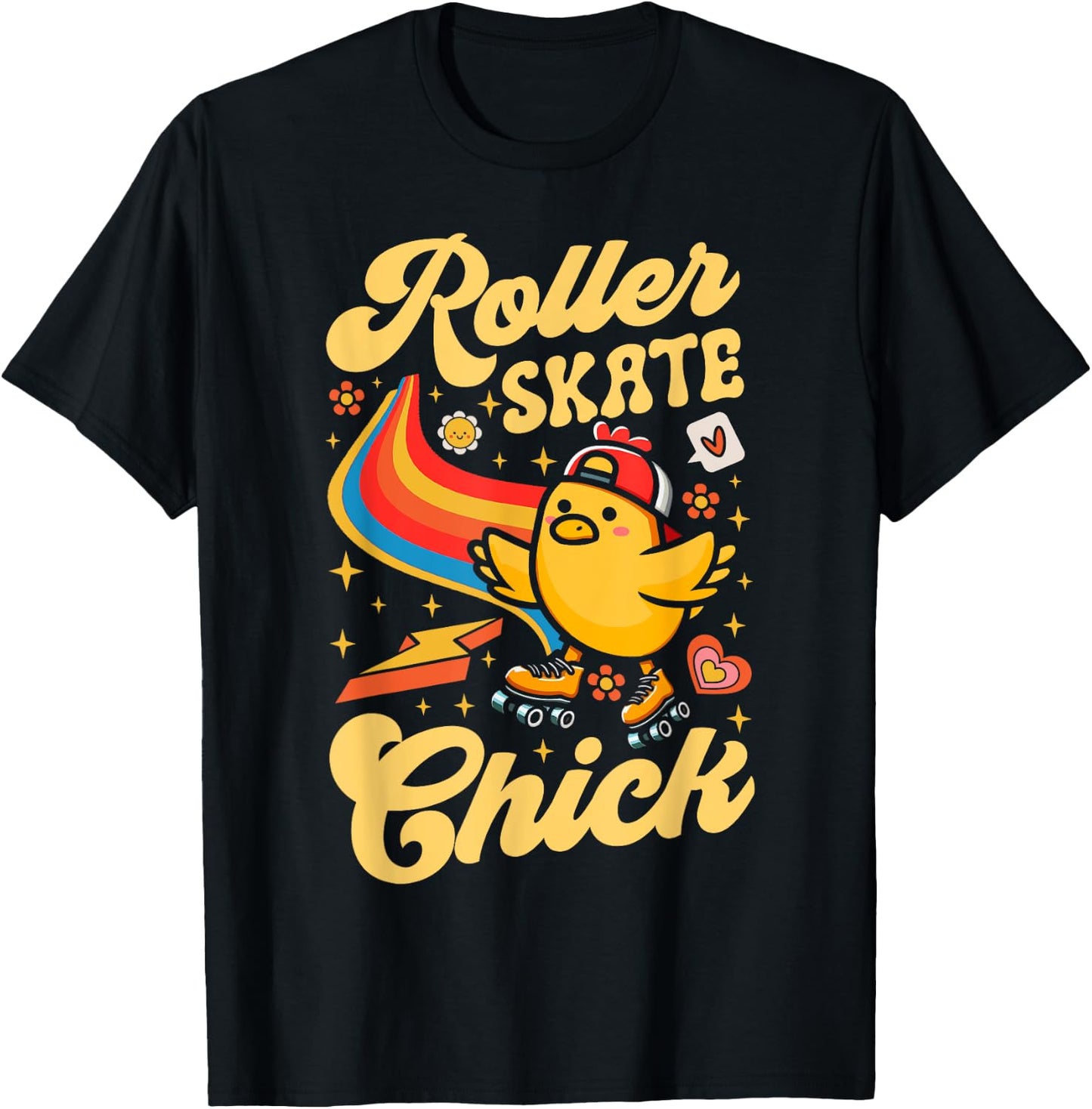 Cool Roller Skating Skate Girl 1970s Retro Chicken Roller T-Shirt - T-Shirt | Black