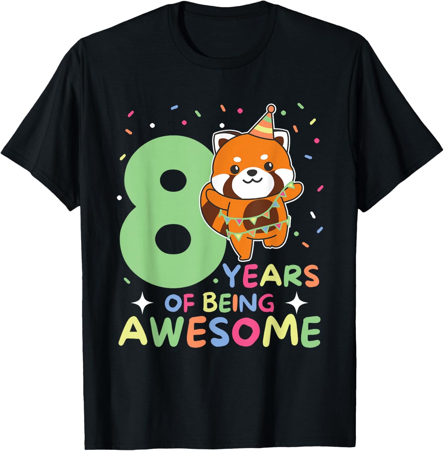 Red Panda 8th Birthday Children 8 Years Old Red Panda T-Shirt - T-Shirt | Black
